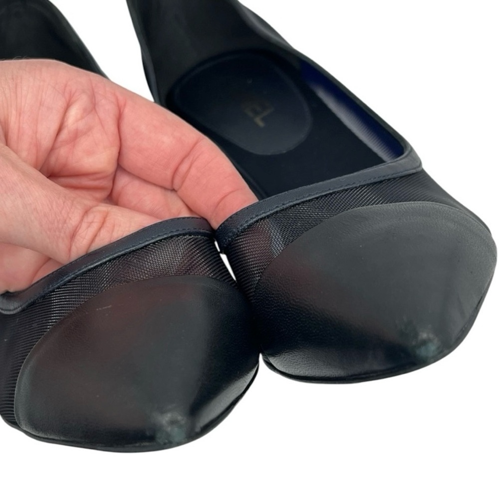 CHANEL Mesh Cap Toe Pumps 39.5 Navy CC Logo Heels Cruise 2014 Karl Lagerfeld - Picture 14 of 15